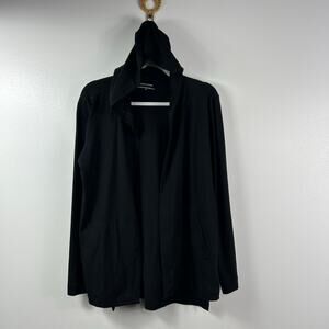 Eileen Fisher Black Organic Cotton Blend Hooded Open Front Knit Cardigan Small